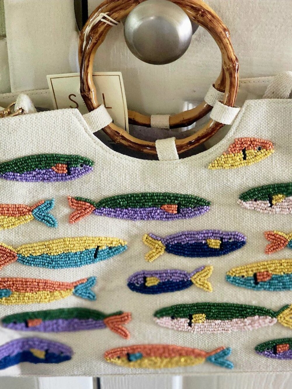SOL and MER Hand Beaded " Multiple Fish Embroidered" Hand Bag/ Crossbody _NWT